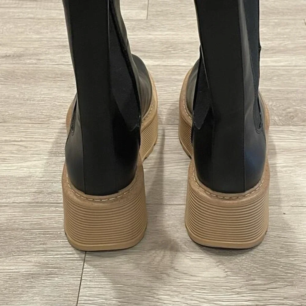 Chelsea Platform Chunky Boots Women 9-9.5‎ Faux Leather School Grunge Casual